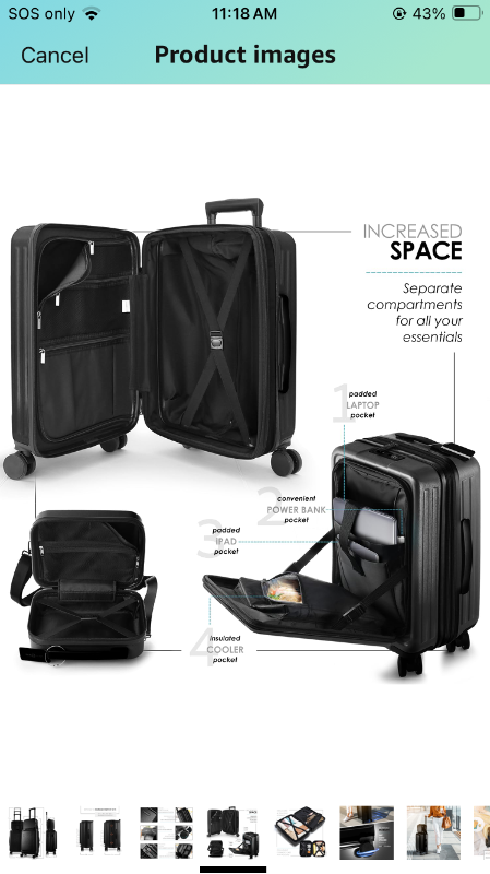 Photo 1 of 22 Inch Carry On Luggage 22x14x9 Airline Approved, Carry On Suitcase with Wheels, Hard-shell Carry-on Luggage, Durable Luggage Carry-On, Jet Black Small Suitcase with Cosmetic Case
