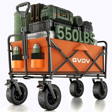Photo 1 of ***(DAMAGE ONE WHEEL NOT ATTACHED)*** 
GVDV Collapsible Folding Wagon 550LBS Large Heavy Duty Utility Cart with All-Terrain Wheels and Adjustable Handles for Shopping Camping Sports Out