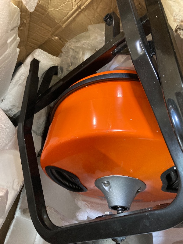 Photo 1 of **MISSING PARTS**VEVOR Drain Cleaning Machine 50 FT x 1/2 Inch, Sewer Auger Auto Feed with 4 Cutter & Air-activated Foot Switch for 2" to 4" Pipes, Orange, Black