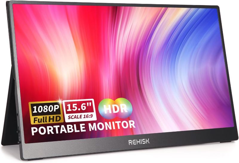 Photo 1 of 
ReHisk External Travel Monitor, FHD 1080P, 15.6", Portable, IPS Eye Care Computer Display HDMI USB-C VESA with Smart Cover&Dual Speakers for Mac PC Phone PS4/5 Xbox Switch, Laptop