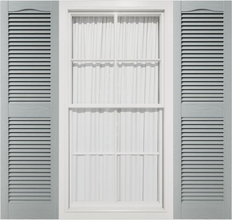 Photo 1 of 14 1/2"W x 68"H Mid-America Vinyl, TailorMade Cathedral Top Center Mullion, Open Louver Shutters, w/Installation Shutter-Lok's (Per Pair), 001 - White