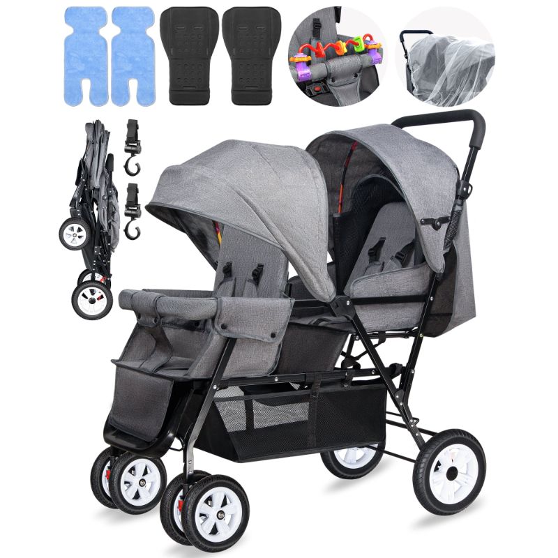 Photo 1 of ***MISSING BOTH BACK WHEELS/HAS SOME SPOTS**HUART Double Stroller, can Sit and Lie Down Lightweight Folding Children's Stroller, Gray
