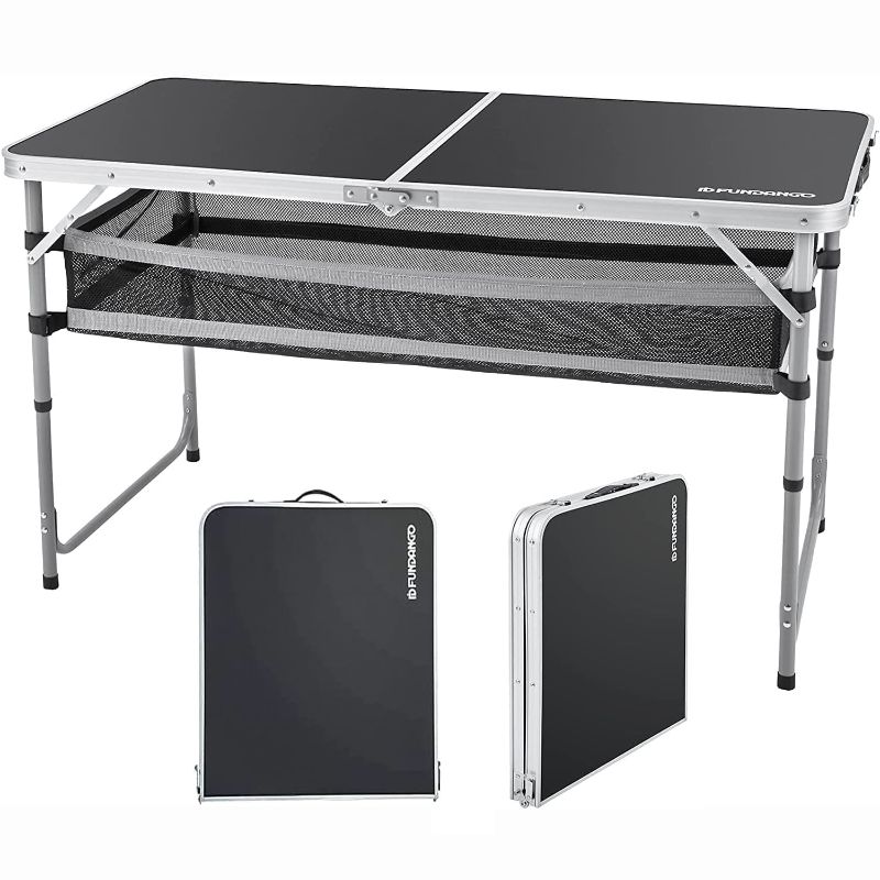 Photo 1 of 
Hero image 0 of FUNDANGO Black Portable Folding Card Table with Adjustable Mesh Storage Bag 2.7ft Card Table for Camping, Travel, Outdoor Folding Card Table with Handle, 47.2"*23.6"*27.5", Black, 0 of 10




Best seller
Reduced price
FUNDANGO
FUNDANGO Bl