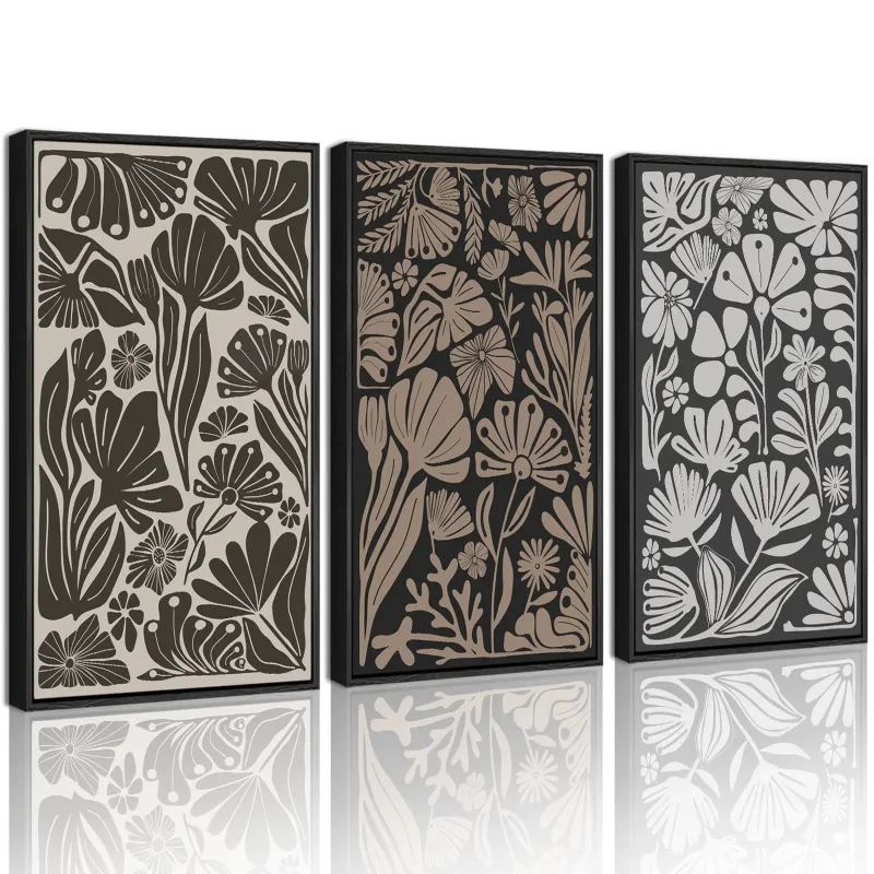 Photo 1 of 16x24in Black Framed Boho Vintage Flower Framed Wall Art for Office Dining Room Hallway Prints Modern Elegant Abstract Design Home Decor