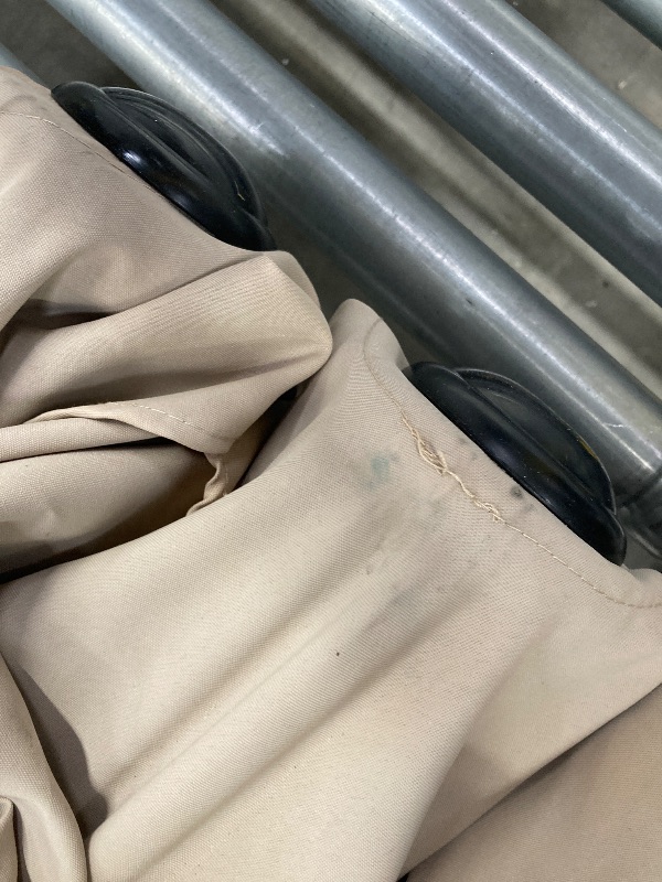 Photo 1 of 13ft Large Patio Umbrella Double-Sided Twin Outdoor Market Umbrella with Crank, Beige    ***(MISSING METAL EXTENSION POLE, NO POLE, SMALL TEAR AT TOP OF CANOPY...SEE ALL PHOTOS...NOT IN BOX, NO PACKAGING, SOME DIRT SPOT & BLUE IN AREAS)***