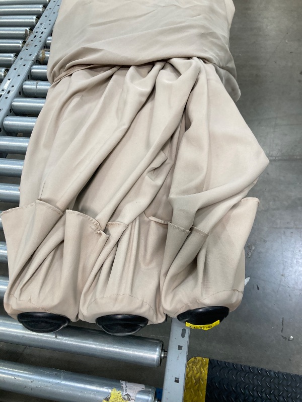 Photo 1 of 13ft Large Patio Umbrella Double-Sided Twin Outdoor Market Umbrella with Crank, Beige    ***(MISSING METAL EXTENSION POLE, NO POLE, SMALL TEAR AT TOP OF CANOPY...SEE ALL PHOTOS...NOT IN BOX, NO PACKAGING, SOME DIRT SPOT & BLUE IN AREAS)***