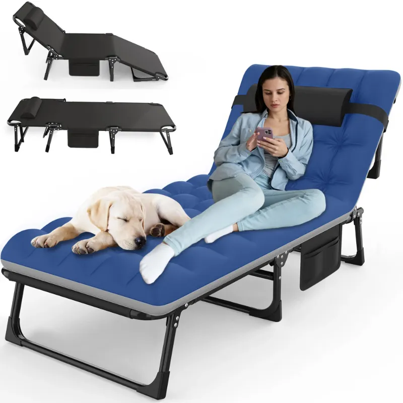 Photo 1 of **NO MATTRESS**GVDV Portable Folding Camping Cot - Comfort Mattress & Pillow, Multi-Position Folding Chaise Lounge Chair, Oversized Folding Bed Cot for Outdoor, Home, Office

