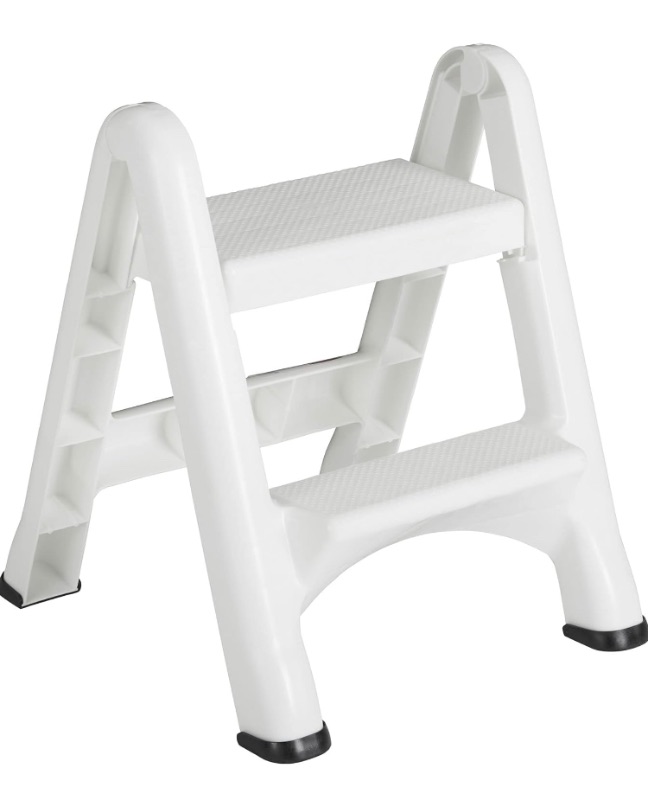 Photo 1 of **MISSING ONE BLACK LEG COVER**Rubbermaid EZ Step Folding Stool, 2-Step, White