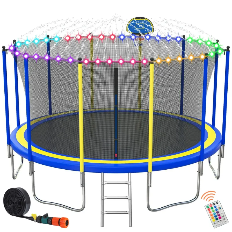 Photo 1 of 16 FT Trampoline for Kids and Adults SEGMART Happy Family Trampoline with Basketball Hoop Recreational Spring Trampolines for Outdoor Yard Games