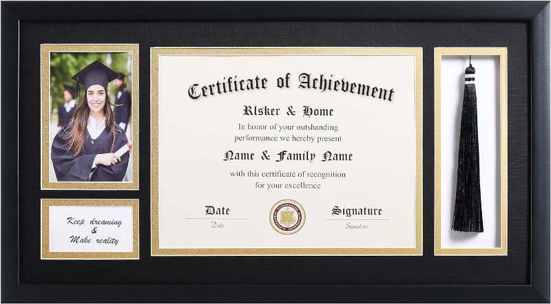 Photo 1 of 
ELSKER&HOME 11x22 Diploma Frames with Tassel Holder for 8.5x11 Certificate Document Shadow Box, 4x6 Graduation Photo, Matte Black Frame, Degree Double..