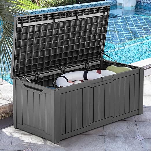 Photo 1 of **ONLY THE BOTTOM AND TOP/MISSING SIDES/PARTS ONLY**YITAHOME 120 Gallon Outdoor Storage Deck Box, Large Resin Patio Storage for Outdoor Pillows, Garden Tools and Pool Supplies, Waterproof, Lockable, (Dark Grey)
