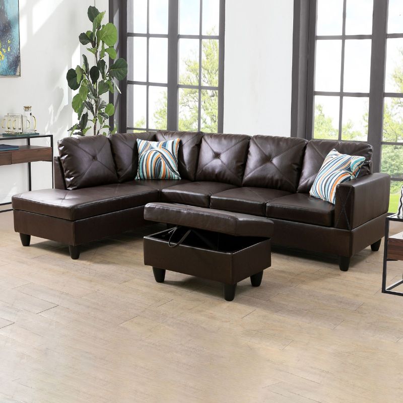 Photo 1 of **COMES WITH 2 BOXES/MISSING OTTOMAN(F09823-0)/INCOMPLETE**L Shaped Faux Leather Sectional in Brown F09823A-C/FO9823A-S  