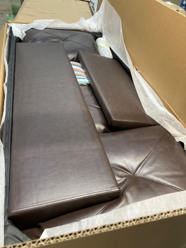 Photo 1 of **COMES WITH 2 BOXES/MISSING OTTOMAN(F09823-0)/INCOMPLETE**L Shaped Faux Leather Sectional in Brown F09823A-C/FO9823A-S  
