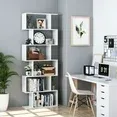 Photo 1 of **NO HARDWARE OR INSTRUCTIONS**Homfa Geometric Bookcase Wooden Wood S Shape Storage Display Unit Bookcase Bookshelf 6-tier Storage, 75" H x 27.6" W, White
