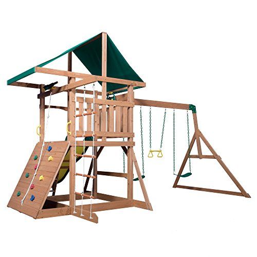 Photo 1 of ***BOX 1 OF 2  & BOX 2 OF 2 SOLD AS SET***
 Backyard Discovery Mount McKinley All Cedar Wood Swing Set  ***SOME WOOD CHIPS ALONG EDGE, BOX RIPPED/TORN)***
