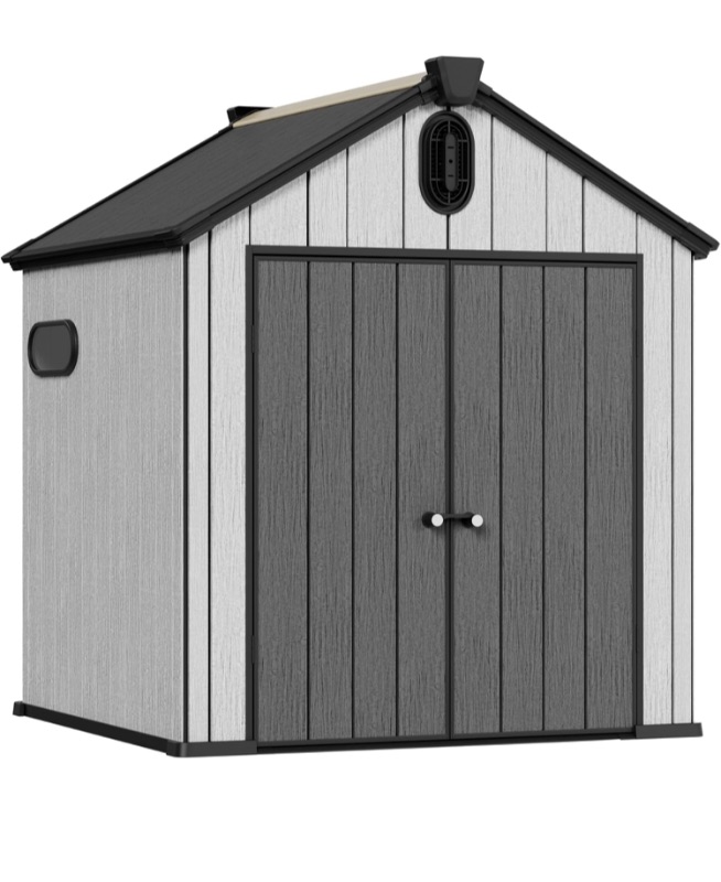 Photo 1 of ***PARTS ONLY***
6x6 FT Outdoor Resin Storage Shed, Plastic Shed w/Air Vents & Window for All Weather Resistant, with Floor & Lockable Door, Waterproof for Bike, Garbage Cans, Tools