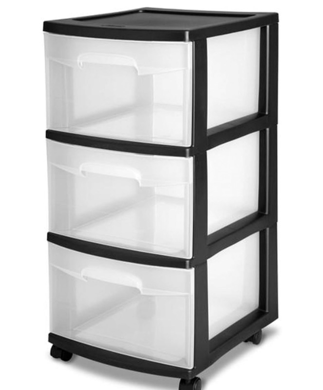 Photo 1 of 3 Drawer Plastic Cart, Black with Clear Drawers, Adult