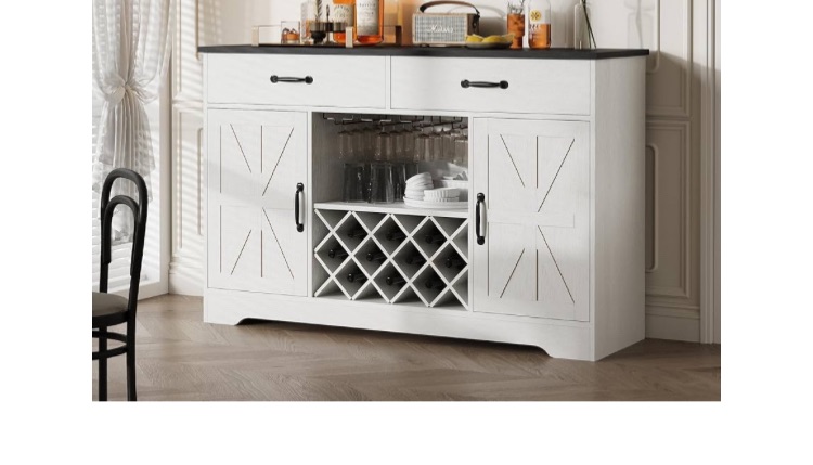 Photo 1 of 
72" Coffee Bar Cabinet with Power Outlet & LED Light, Farmhouse Large Kitchen Hutch with Sliding Barn Door, Tall Bar Cabinets with Storage Drawers...