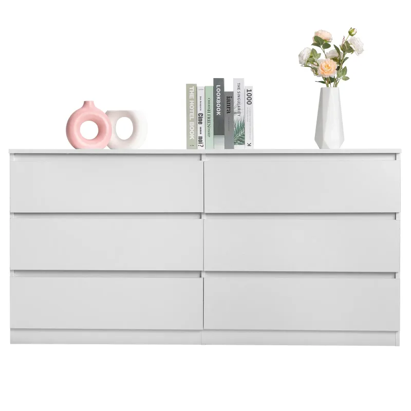 Photo 1 of  6 Drawer Double Dresser Wood Dresser Storage Cabinet Drawer Organizer Chest Of Drawers, White