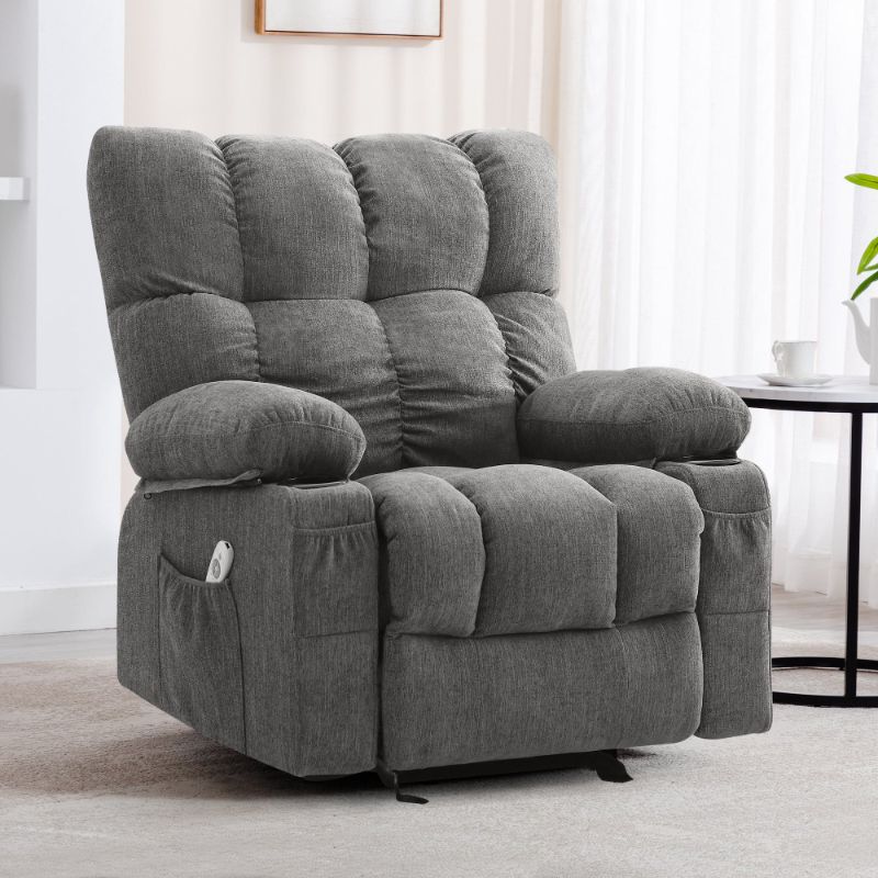 Photo 1 of **MISSING CHAIR FRAME**JONPONY Manual Recliner Chair with Heat Therapy and Massage Function, Heavy Duty Reclining Mechanism Massage Chair, Elderly Single Rocker Sofa with Cup Holders for Bedroom Home Theater,Grey