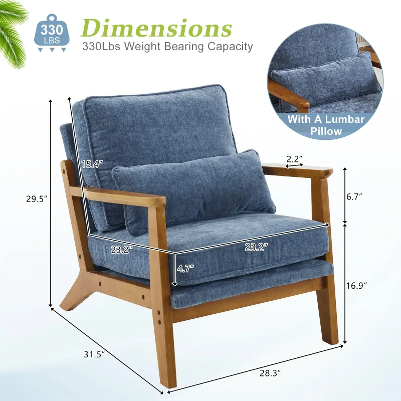 Photo 1 of ***(MISSING PIECES -ARMS/LEGS, HARDWARE MISSING SELLING AS PARTS ONLY)*** 
Ktaxon Accent Chair Chenille Upholstered Armchair, Reading Club Chair with Pillow for Living Room Bedroom Furniture Blue
