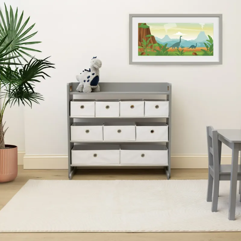 Photo 1 of \Humble Crew Kids Toy Storage Organizer with Shelf and 9 Fabric Storage Bins, Grey/White