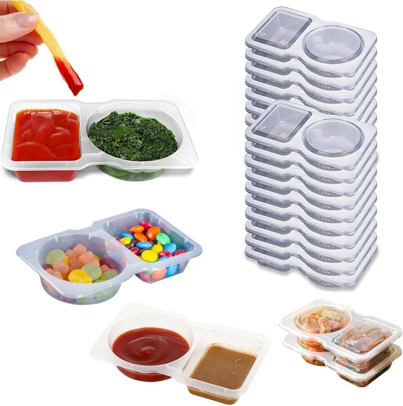 Photo 1 of 15 Set Reusable Snack Containers,2-Compartment Dipping Container with Lid,reusable Snack Pack Containers for Sauces,Refrigeration, Portion Control, Outdoor Takeaway