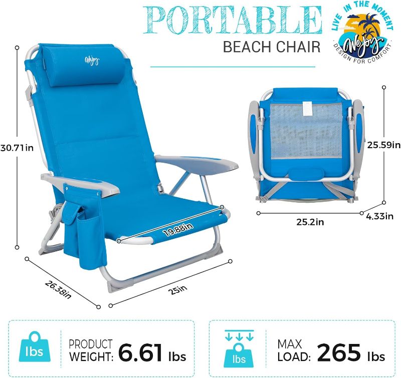 Photo 1 of #WEJOY Lightweight -Position Aluminum Folding Camping Chairs with Shoulder Strap, Cup Holder and Padded Headrest, Supports 265lbs for Lawn Outdoor Blue 1 pcs