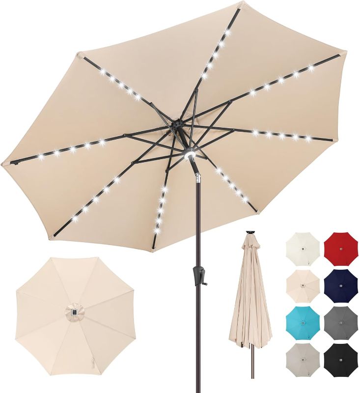 Photo 1 of 10ft Solar Umbrella Outdoor - Lighted Patio Umbrella with 40 LED Lights Waterprool Uv Protection, Table Umbrella with Tilt & Crank for Pool, Porch, Garden, Deck, Backyard(Beige)
