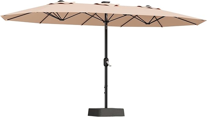 Photo 1 of 15ft Large Patio Umbrella With Base - Outdoor Double-Sided Market Umbrella, Crank Handle for Easy Opening, Durable & Stylish Design, UV Protection for Sun Safety, Perfect for Patio Tables & Poolside