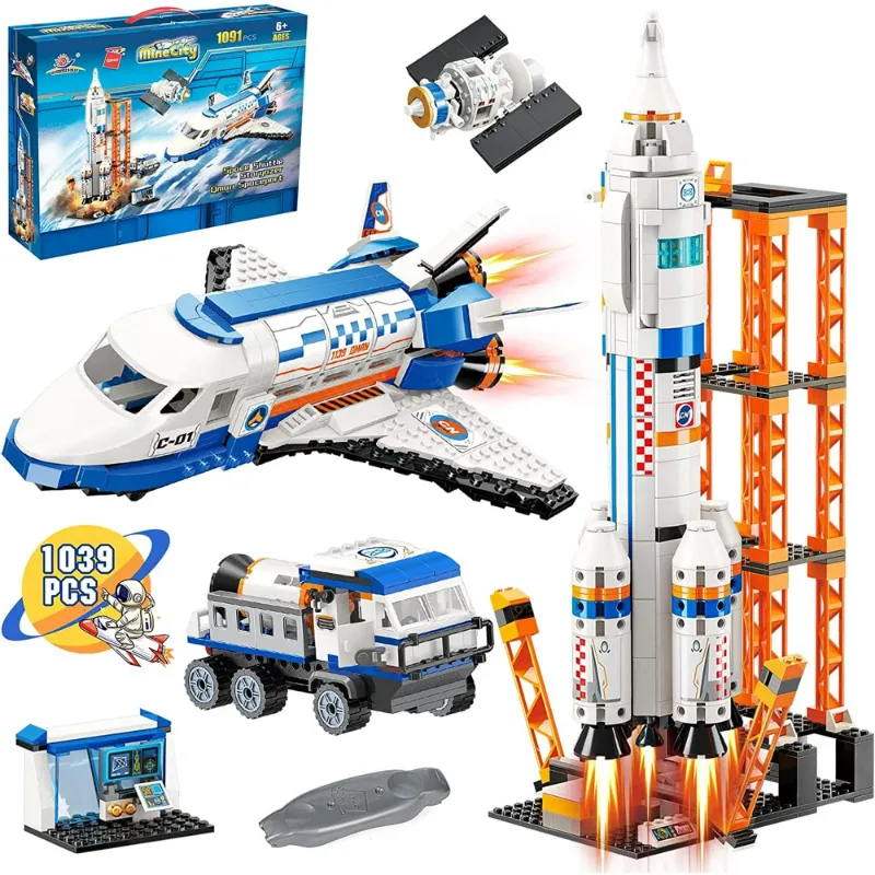 Photo 1 of 1091 Pieces City Space Shuttle and Space Rocket Toy Building Blocks Set, Cool Spaceship Toy for Kids, Astronaut Roleplay STEM Toy for Boys and Girls Age 6-12