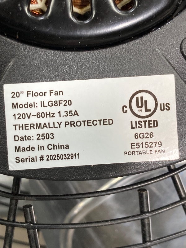 Photo 1 of ***(SELLING AS PARTS ONLY, IT DOESN'T TURN ON)***
iLIVING 20 Inch Heavy Duty Floor & Wall Mount Fan - 5500 CFM High Velocity, 160-Watt, 3-Speed, Industrial Cooling for Garage, Workshop, Office, Home - UL Listed, Black