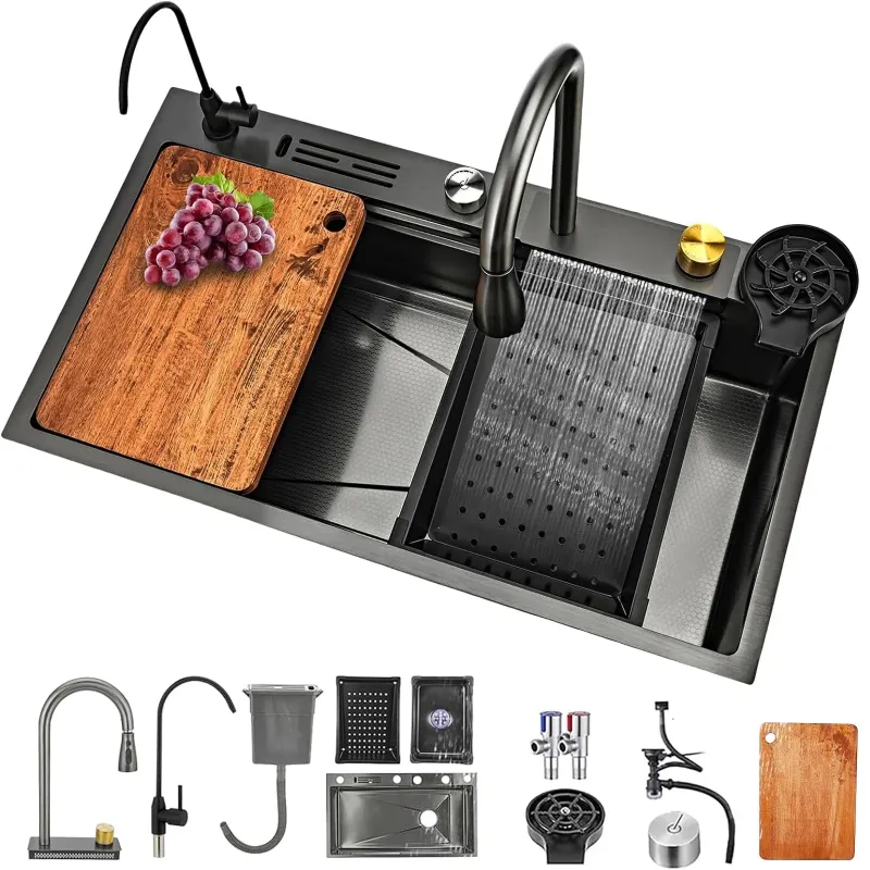 Photo 1 of ****Partial set***
Waterfall Kitchen Sink, Single Bowl Drop in Kitchen Sink with Pull-Out Faucet and Multiple Accessories - 31.5×17.7×8.3 inch

