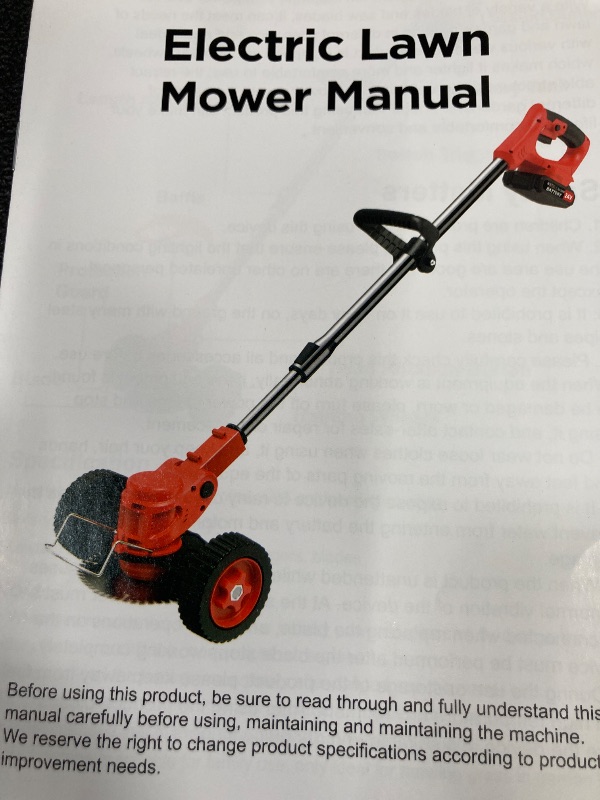Photo 1 of ***Partial set****
TNTANTS Electric Weed Wacker, Cordless String Trimmer with Wheels, 2Pcs 24V Batteries, 3 Types of Blades, Adjustable Length, Weed Eater Grass Trimmer/Edger/Brush Cutter for Lawn Yard Garden (Red)
