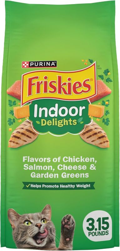 Photo 1 of **BB 9/26**Purina Friskies Dry Cat Food Indoor Delights Flavors of Chicken, Salmon, Peas, and Carrots - (Pack of 4) 3.15 lb. Bags