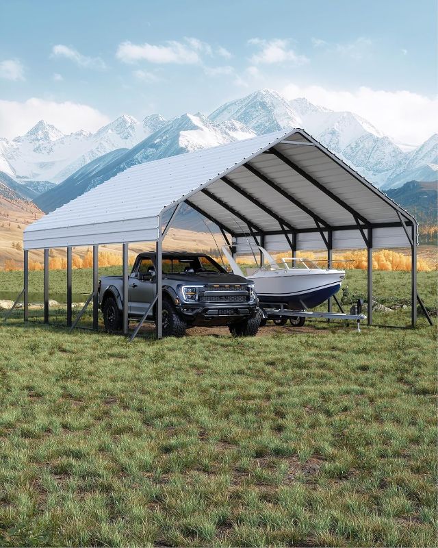 Photo 1 of **BOX B ONLY/INCOMPLETE SET/FRAME PARTS ONLY**20'x25'x13' Metal Carport for 2 Cars, Heavy Duty Extra Tall Carport for Heavy Snow, Reinforced Frame, Permanent Shelter for Bass Boats, Full-Sized Pickup Trucks, and Tractors, N.W. 980 Lbs