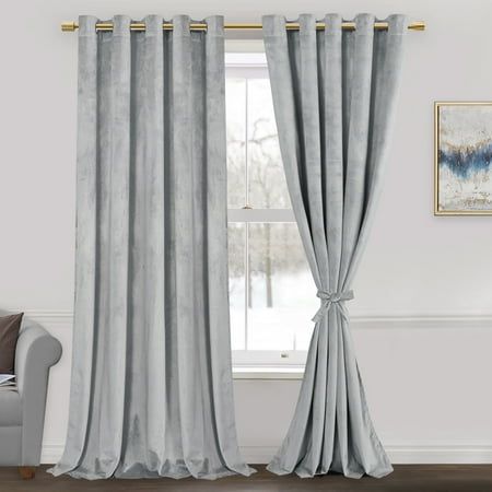 Photo 1 of 1- JIUZHEN Super Soft Grey Velvet Curtains 96 Inch Long Room Darkening Smooth Hand-Feeling Durable Curtains Thermal Insulated Privacy Protection for Parl
