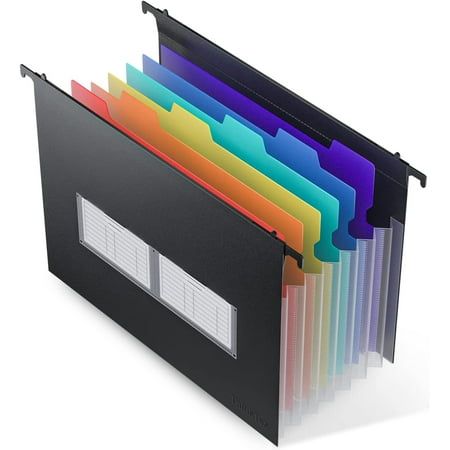 Photo 1 of 2- Hanging File Folders Letter Size 7 Pockets Accordian File Organizer Expanding File Folder for Filing Cabinet/Accordion File Box Rainbow Plastic Docume
