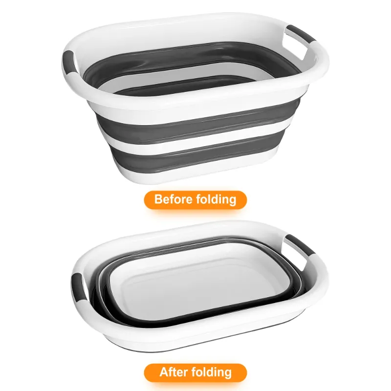 Photo 1 of 0L Collapsible Plastic Laundry Basket, Foldable Pop Up Storage Container Space Saving Washing Tub Organizer (1, White/Grey)