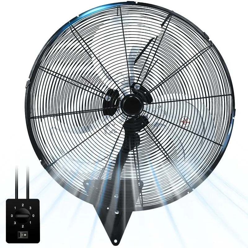 Photo 1 of 24” Wall Mount Fan 8000 CFM High Velocity Industrial Heavy Duty Fan with 3-Speed Oscillating Commercial Use for Warehouse, Garage, Factory, Black
