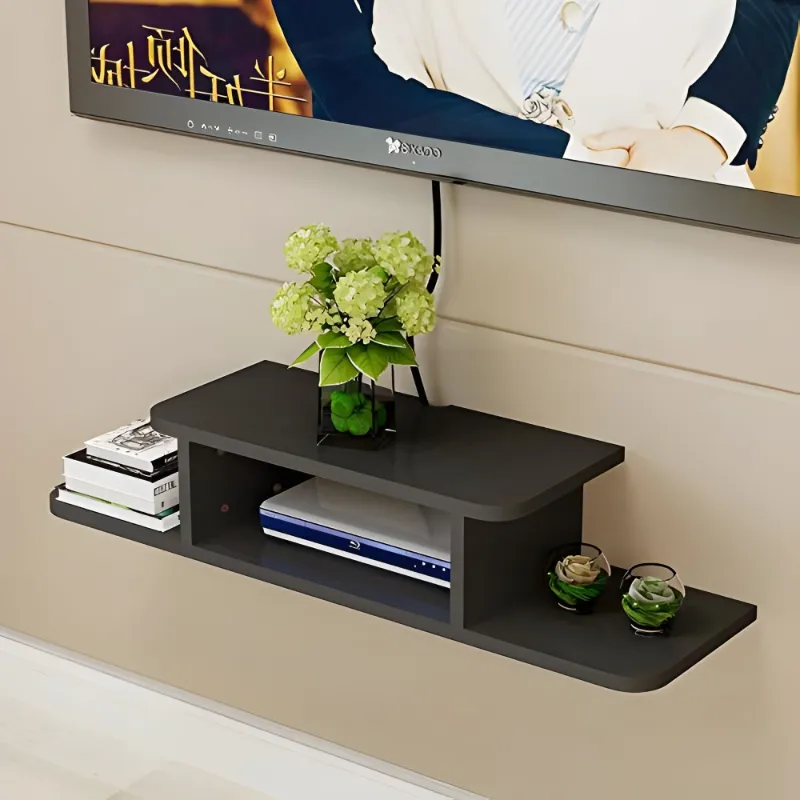 Photo 1 of **MISSING HARDWARE**BiJun Floating TV Stand Wall Mounted, Router DVD Shelf, for Media Equipment, Black
