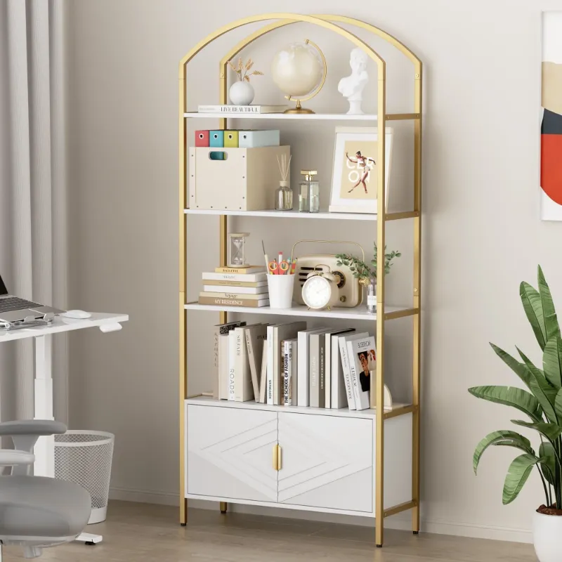 Photo 1 of **DAMAGED BOX AND SOME PARTS**MARNUR 5-Tier Bookshelf, 71" Modern Sturdy Bookcase with Storage Cabinet, Metal Frame, White
