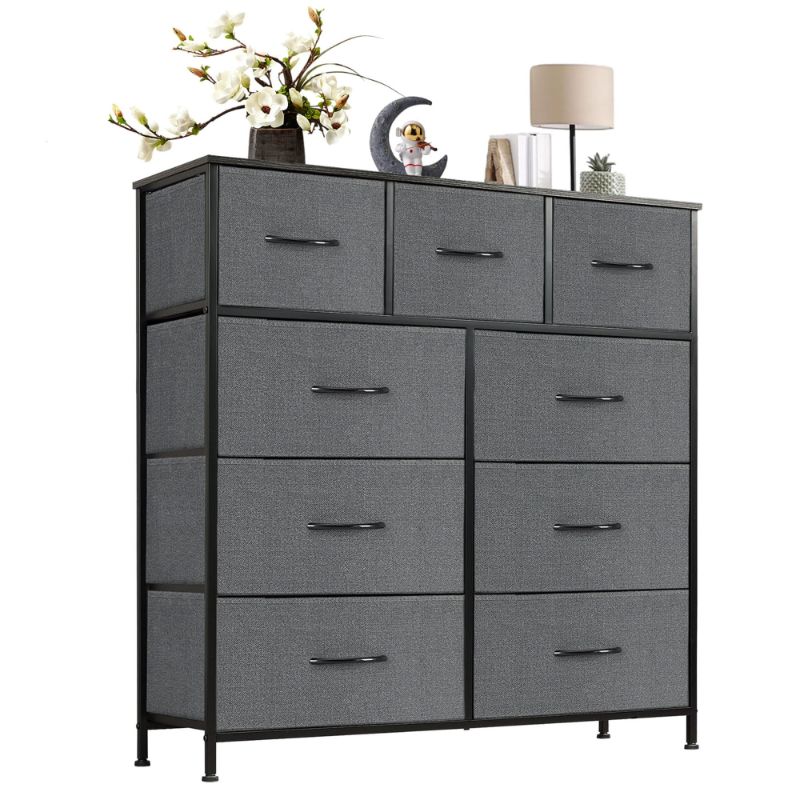 Photo 1 of **MISSING HARDWARE**JOINSUN 9 Drawers Dresser, Storage Organizer Units for Clothing, Closet, Fabric Bins, Wood Top, Steel Frame, Lightweight, Gray
