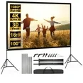 Photo 1 of 100" Projector Screen with Stand, Foldable Portable Movie Screen, 16:9 HD 4K Wrinkle-Free with Carry Bag, Projection Screen Indoor Outdoor Projector Movies Screen for Home Theater
