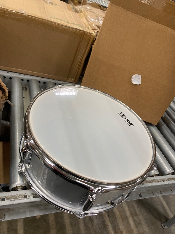 Photo 1 of  Steel Snare Drum (MetalPRO Edition) – Chrome Shell with 8 Lugs, Throw Off Strainer, White Head & Drum Key – Percussion Instrument Kit