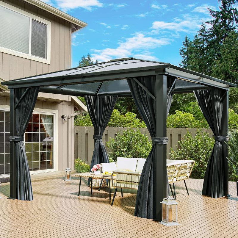 Photo 1 of **BOX 5 OF 5 ONLY/INCOMPLETE SET/ROOF PARTS**YITAHOME 10x12ft Gazebo Hardtop Polycarbonate Canopy Outdoor with Netting and Shaded Curtains, Aluminum Frame Garden Tent for Patio, Backyard, Deck and Lawns, Gray