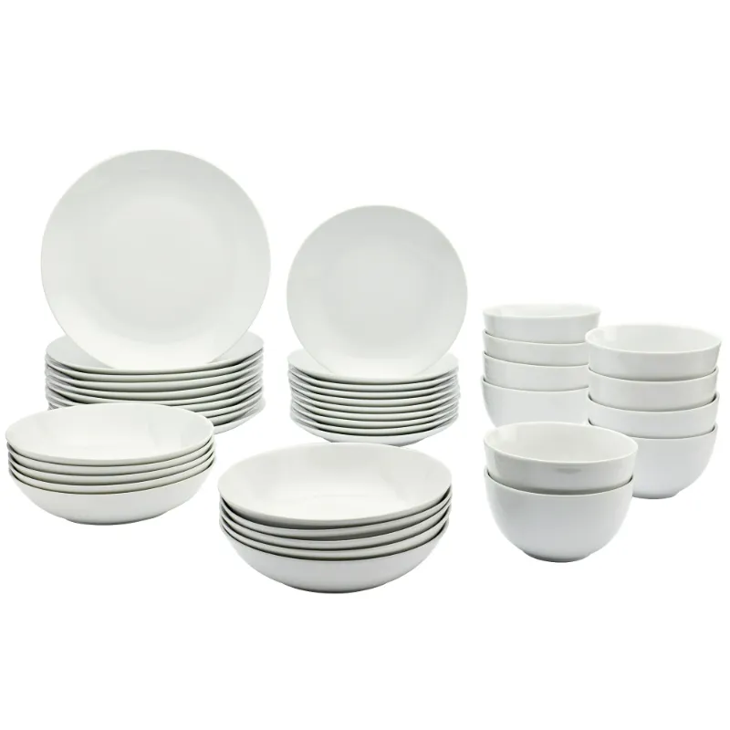 Photo 1 of **2 DINNER PLATES REMOVED BROKEN/INCOMPLETE SET**Tabletops Gallery 40 Piece White Catering Dinnerware Set Round Dinner Salad Plates Cereal Pasta Bowls
