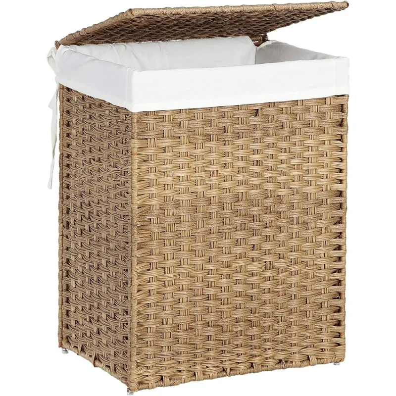 Photo 1 of 23.8 Gal (90L) Laundry Hamper Laundry Basket with Lid and Handles Wicker hamper Foldable Removable Liner Bag Natural
