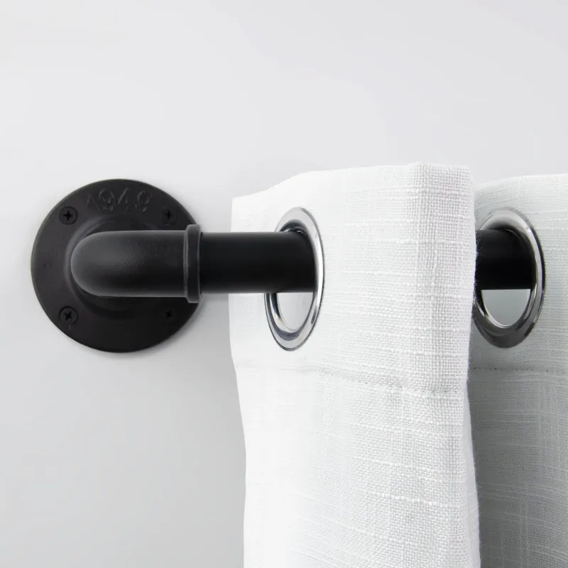 Photo 1 of 1 Inch Industrial Adjustable Curtain Rod for Windows 28 to 48,Indoor/Outdoor Pipe Wrap Around Curtain Rod
