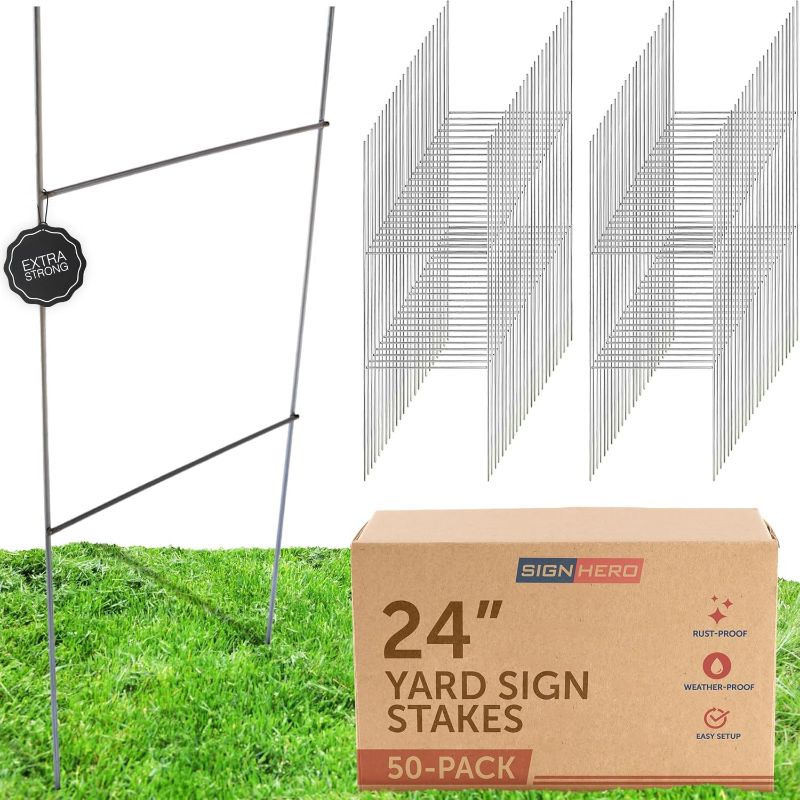 Photo 1 of 25 Pack Yard Sign Stakes Metal?Yard Stakes for Signs 16.5x7 Inches, Signs Yard Stake for Real Estate Sale Signs,Custom Outdoor Sign
